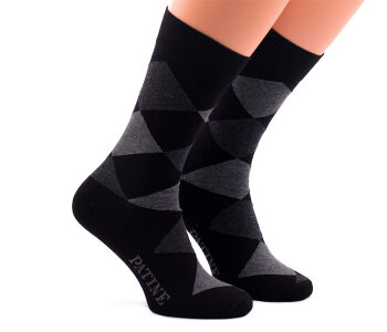 PATINE Socks PARO03-2999 - Czarne skarpety w szare romby