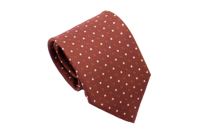 PATINE Tie Printed Silk SQUARE 1 Marron HAND MADE - Krawat z drukowanego jedwabiu