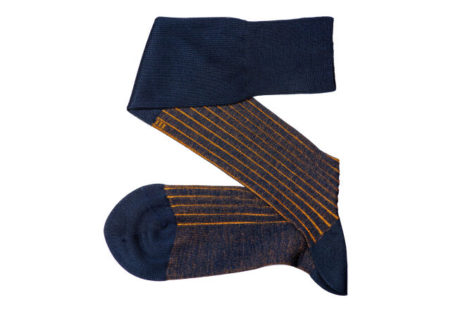 VICCEL / CELCHUK Knee Socks Shadow Stripe Navy Blue / Mustard - Granatowe podkolanówki z musztardowymi wydzieleniami