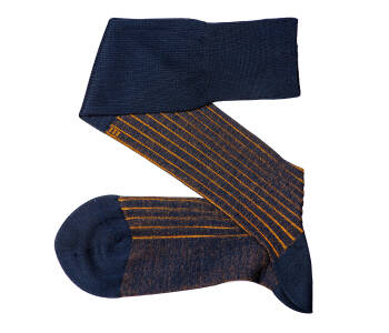 VICCEL / CELCHUK Knee Socks Shadow Stripe Navy Blue / Mustard - Granatowe podkolanówki z musztardowymi wydzieleniami