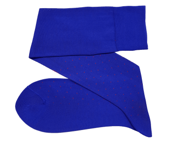 VICCEL / CELCHUK Knee Socks Pin Dots Royal Blue / Red - Niebieskie luksusowe podkolanówki w czerwone kropki