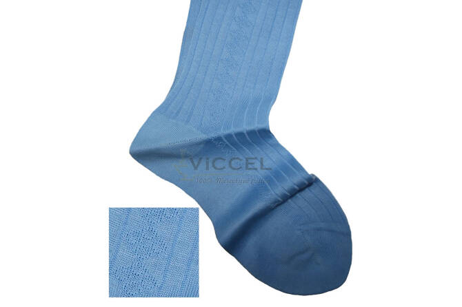 VICCEL / CELCHUK Knee Socks Diamond Textured Sky Blue - Błękitne luksusowe podkolanówki z diamentową teksturą