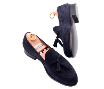 PATINE Tassel Loafers 77041 F Suede Blue - granatowe zamszowe loafersy męskie