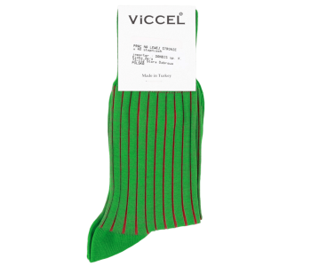VICCEL / CELCHUK Socks Shadow Stripe Pistachio Green / Red - Pistacjowe skarpety z czerwonymi wydzieleniami
