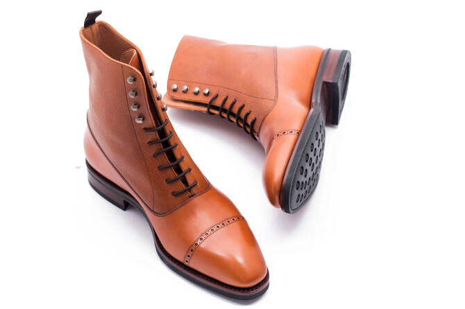 YANKO Balmoral Boots 755Y F Light Brown & Scotch Grain Leather - jasno brązowe trzewiki męskie