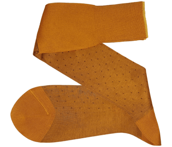 VICCEL / CELCHUK Knee Socks Pin Dots Dark Mustard / Brown - Musztardowe podkolanówki w brązowe kropki