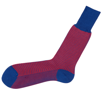 VICCEL / CELCHUK Socks Houndstooth Blue / Red - Luksusowe niebieskie skarpety z czerwonymi akcentami