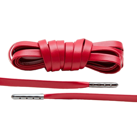 LACE LAB Luxury Leather Laces 6mm Red & Gunmetal Plated - Czerwone skórzane sznurowadła z metalowymi końcówkami