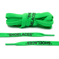 LACE LAB OFF-WHITE Laces 8mm Neon Green - Zielone płaskie sznurowadła z czarnym napisem