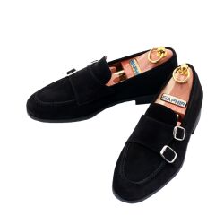 Czarne zamszowe loafersy męskie. Ciemnobrązowe eleganckie mokasyny męskie, na gumowej podeszwie 111 