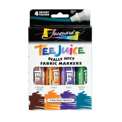 JACQUARD Tee Juice Fabric Art Marker Broad Tip Brights Set 4x 12mm / Zestaw 4 jasnych grubych pisaków do jeansu, tkanin, skór, drewna, gliny, papieru