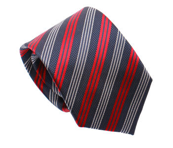 PATINE Tie 21 Rouge / Bleu Marine / Argent HAND FINISHED - Jedwabny krawat