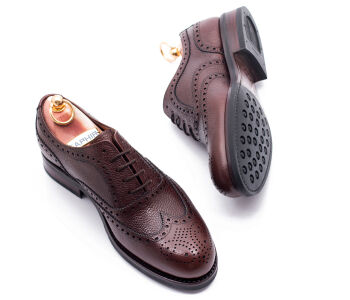 YANKO Full Brogues Wing Tip 664Y G Scotch Grain Leather Brown - brązowe brogsy męskie