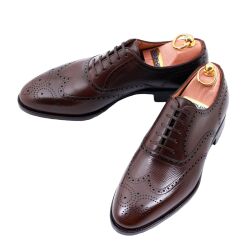 Eleganckie obuwie męskie TLB ARTISTA 289 brogues hatch grain DARK BROWN z podeszwą skórzaną. 