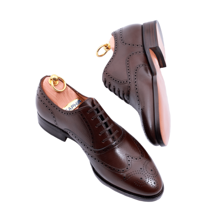 Eleganckie obuwie męskie TLB ARTISTA 289 brogues hatch grain dark brown z podeszwą leather.