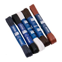 Płaskie woskowane czarne sznurowadła o średnicy 5mm. Cienkie luksusowe sznurówki w kilku długościach do wyboru. Woskowane okrągłe sznurówki odporne na mechacenie się.