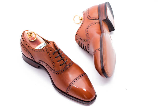 Eleganckie obuwie koloru jasno brązowego typu oxford z skórzaną podeszwą. Szyte metodą ramową. Yanko shoes 14742  Cambridge cuero