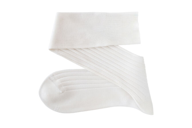 VICCEL / CELCHUK Knee Socks Solid White Cotton - Białe luksusowe podkolanówki