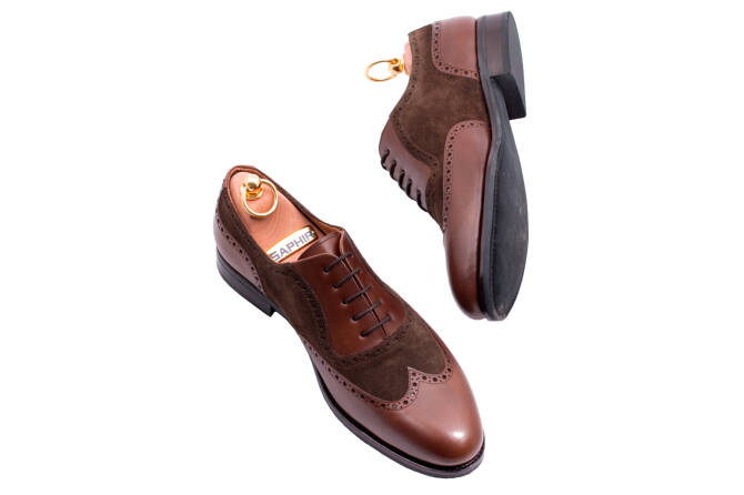 stylowe eleganckie obuwie męskie z ażurkami i dekoracyjnymi zdobieniami Patine 77025 Cambridge Brown Softy Olive