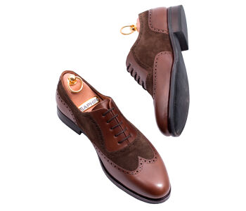 PATINE Brogues 77025C G Brown & Suede Olive - brązowe brogsy męskie