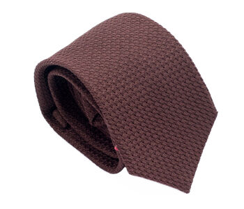 PATINE Tie Grenadine Grossa Marron 04 HAND MADE - Brązowy krawat z grenadyny