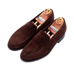 Brązowe Klasyczne zamszowe mokasyny marki TLB MALLORCA 718 suede brown