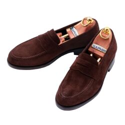 Komfortowe zmaszowe brązowe loafersy na skórzanej podeszwie TLB Mallorca 718 Suede Brown