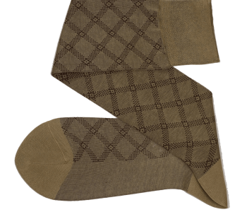 VICCEL / CELCHUK Knee Socks Tartan Beige / Brown - Cienkie podkolanówki męskie