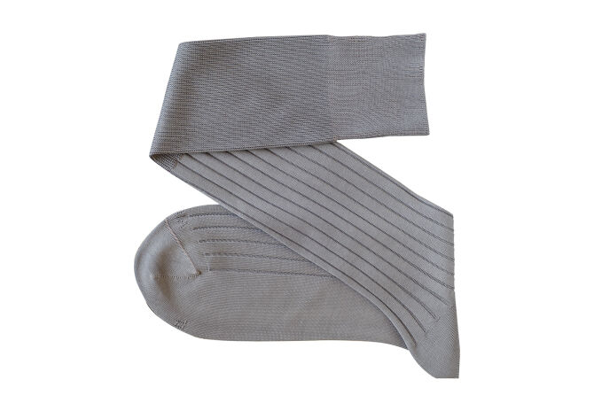 VICCEL / CELCHUK Knee Socks Solid Light Gray Cotton - Szare luksusowe podkolanówki