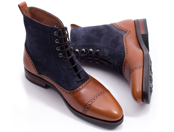 PATINE Boots 77009 F Light Brown & Suede Blue - jasno brązowe trzewiki męskie