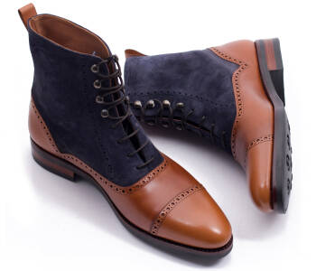 PATINE Boots 77009 F Light Brown & Suede Blue - jasno brązowe trzewiki męskie