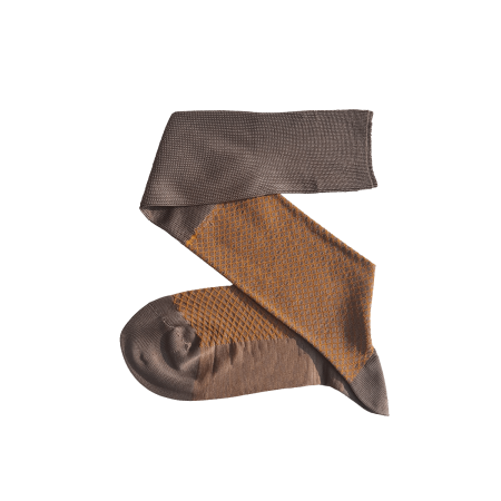VICCEL / CELCHUK Knee Socks Fish Net Marmatto Mustard - Brązowe podkolanówki z musztardową teksturą