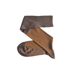 VICCEL / CELCHUK Knee Socks Fish Net Marmatto Mustard - Brązowe podkolanówki z musztardową teksturą