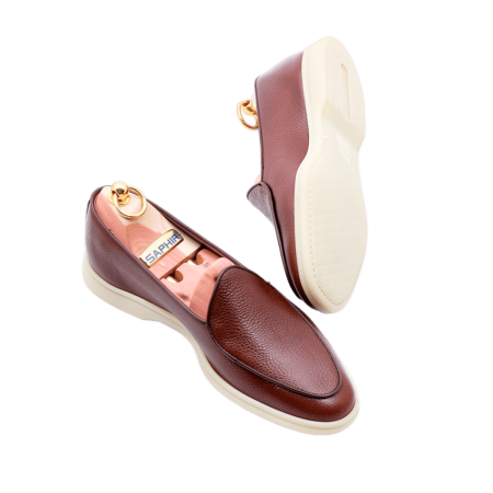 Brązowe skórzane loafersy na gumowej podeszwie Yanko Unlined Belgian loafers 5083