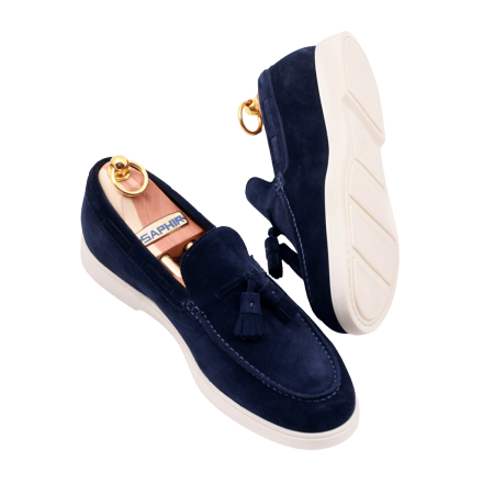 Granatowe zamszowe loafersy na gumowej podeszwie TLB Mallorca 