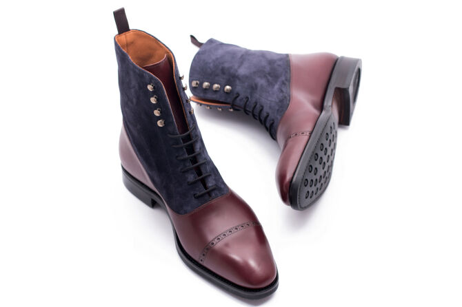 YANKO Balmoral Boots 755Y F Burgundy & Suede Blue - bordowe trzewiki męskie