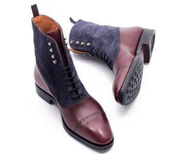 YANKO Balmoral Boots 755Y F Burgundy & Suede Blue - bordowe trzewiki męskie