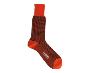 VICCEL / CELCHUK Socks Houndstooth Orange / Black - Pomarańczowe skarpety męskie z czarnymi wzorami