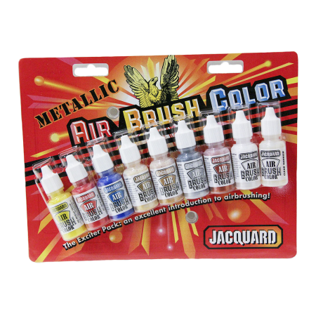 JACQUARD Metallic Airbrush Color Exciter Pack 9x 0.5oz / Metaliczne farby akrylowe do aerografu