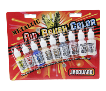 JACQUARD Metallic Airbrush Color Exciter Pack 9x 0.5oz / Metaliczne farby akrylowe do aerografu