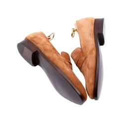 Koniakowe loafersy, buty wsuwane , skórzana podeszwa, szyte metodą ramową, zamsz koniakowy, jasny brąz