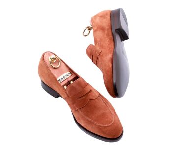 PATINE Loafers 77043 G Suede Cognac - koniakowe zamszowe loafersy męskie