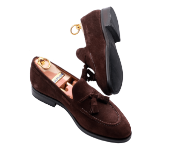 PATINE Tassel Loafers 77044C G Scotch Grain Suede Brown - Brązowe zamszowe loafersy męskie