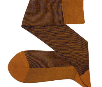 VICCEL / CELCHUK Knee Socks Diagonal Mustard / Brown - Cienkie podkolanówki męskie