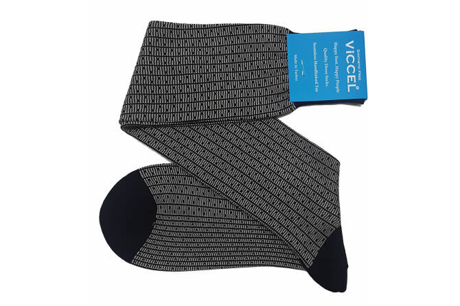VICCEL Knee Socks Vertical Striped Black / Light Gray Dots