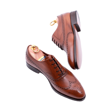 Brązowe skórzane biznesowe eleganckie stylowe buty klasyczne TLB 541 old england medium brown typu brogues na skórzanej podeszwie.