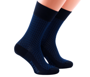 PATINE Socks Fishnet Navy Blue / Royal Blue - Granatowo niebieskie luksusowe skarpety męskie