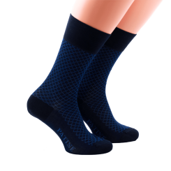 PATINE Socks Fishnet Navy Blue / Royal Blue - Granatowo niebieskie luksusowe skarpety męskie