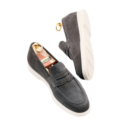 TLB MALLORCA COMFORT Penny Loafers 2008 Suede Lavagna - szare zamszowe loafersy