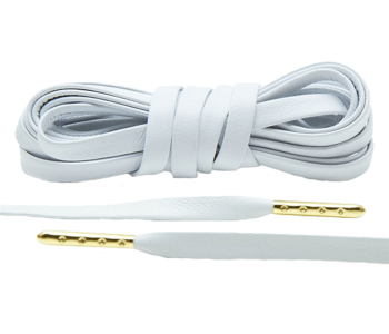 LACE LAB Luxury Leather Laces 6mm White & Gold Plated - Białe skórzane sznurowadła ze złotymi końcówkami